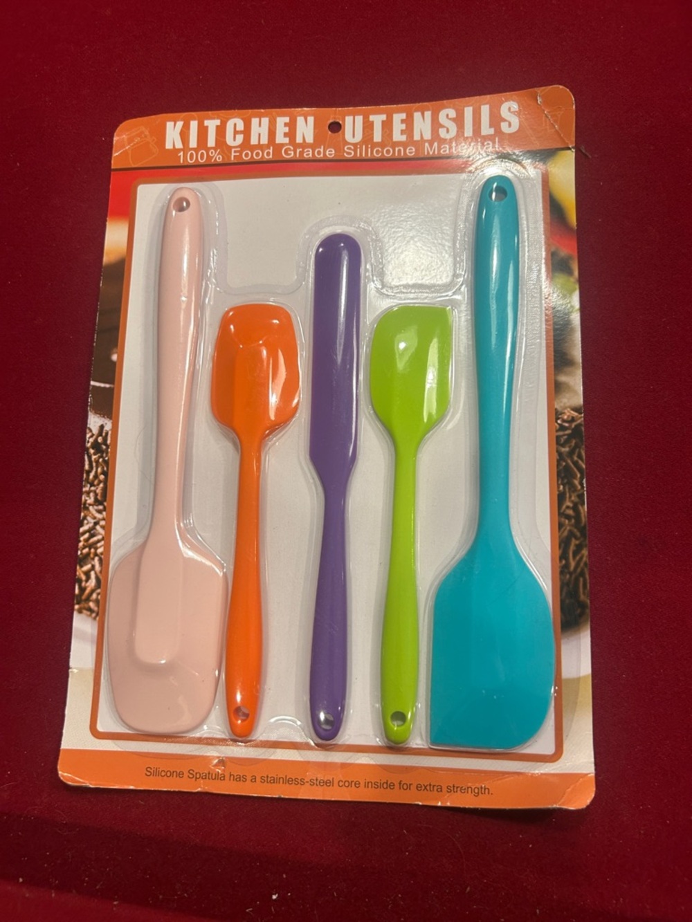 Kitchen Utensils Silicone Spatula Set in Pink, Orange, Purple, Green, Blue